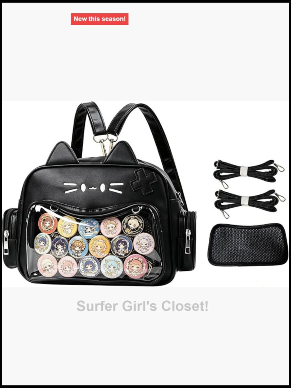 Cat Ita Bag Backpack with Clear Window, Kawaii Pin Display Crossbody Bag